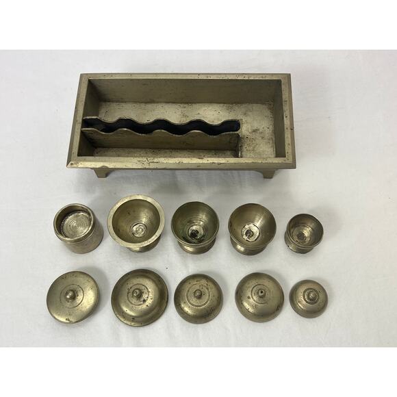 Vintage Betel Nut Box Kit Set 5 Lidded Canisters Divided Tray Indonesia Brass - Picture 2 of 10